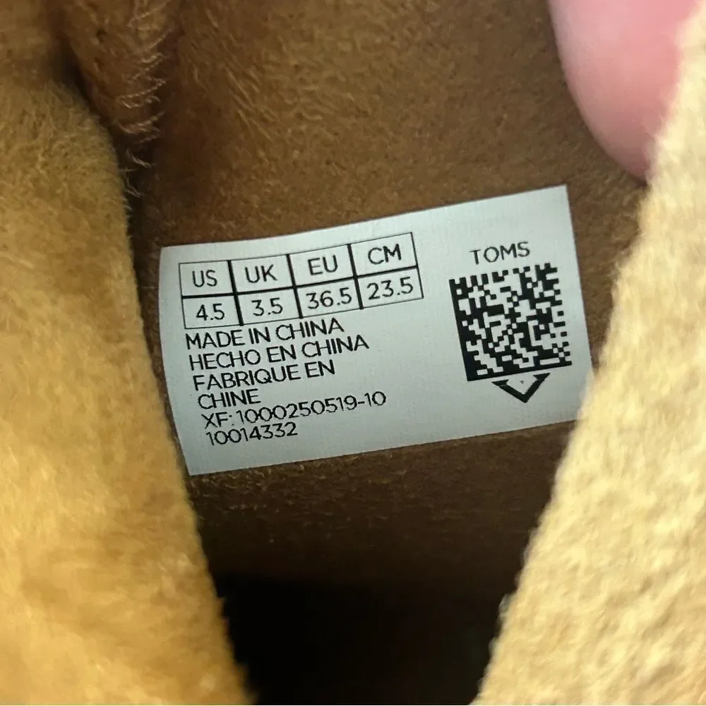 Toms Caramel Brown Suede Youth sz 4.5 Kelsey Wedge Booties 10014332 preworn